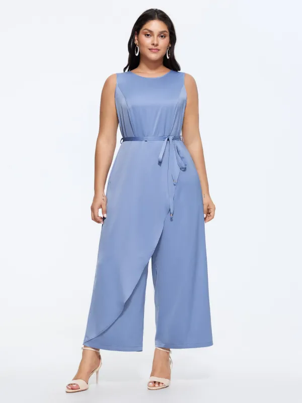 Layered Satin Waist-Tie Jumpsuit made by Bloomchic