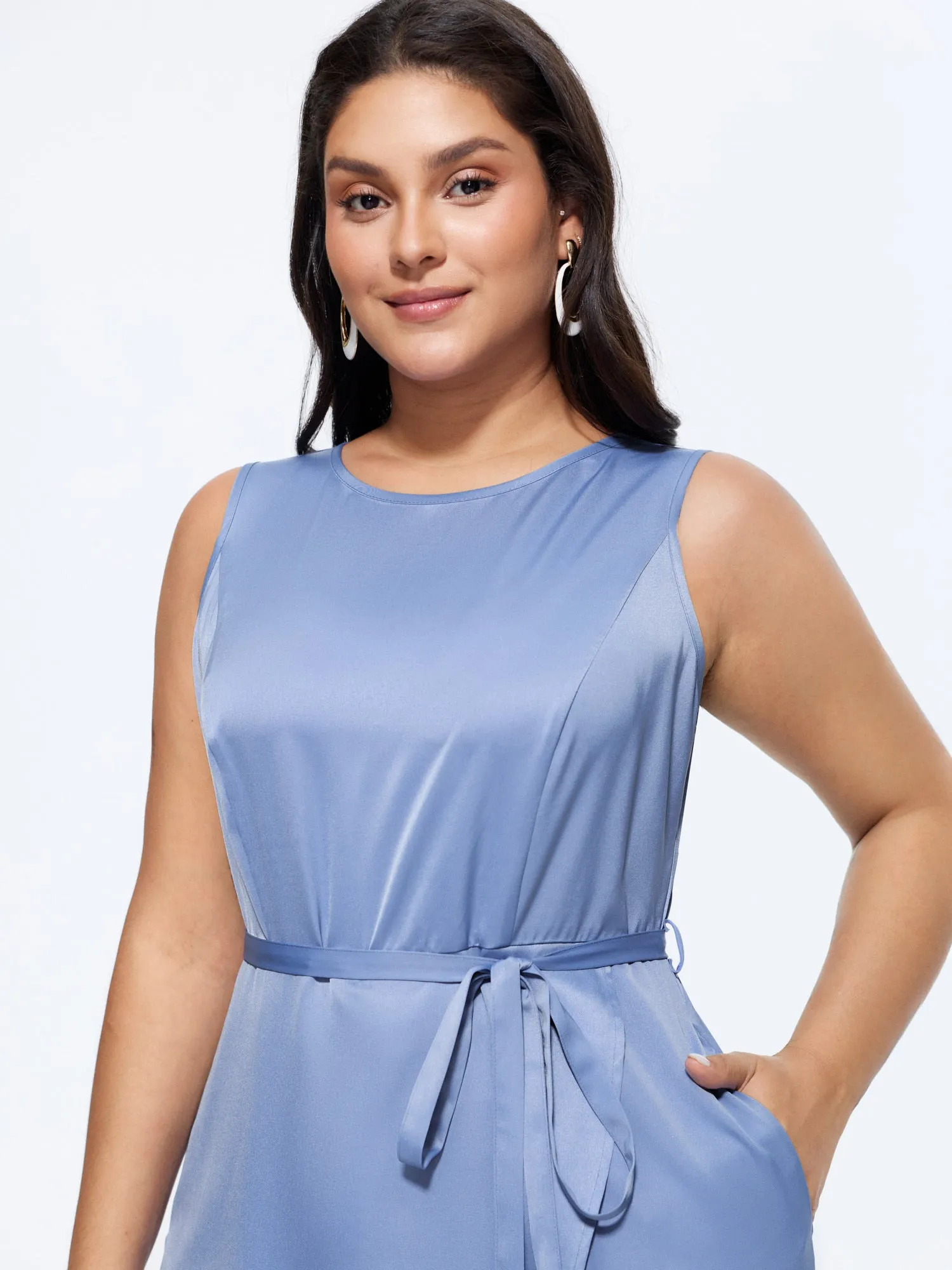 Layered Satin Waist-Tie Jumpsuit sold by Bloomchic product image thumbnail 2