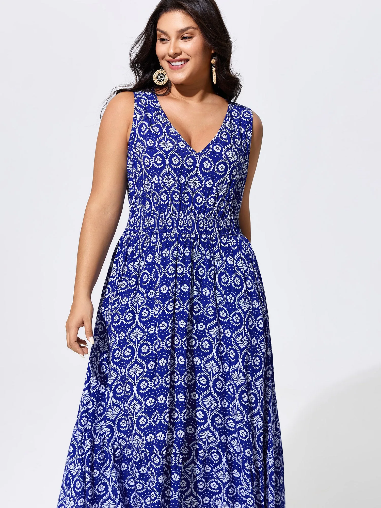Geometric Print V-Neck Midi Dress sold by Bloomchic product image thumbnail 3