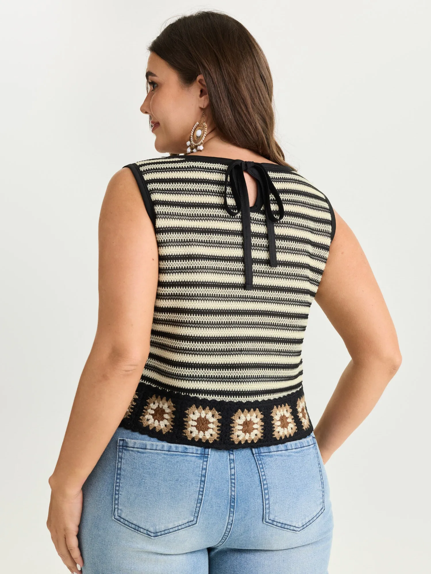 Breathable Striped Print Crochet Hem Tank Top sold by Bloomchic product image thumbnail 4