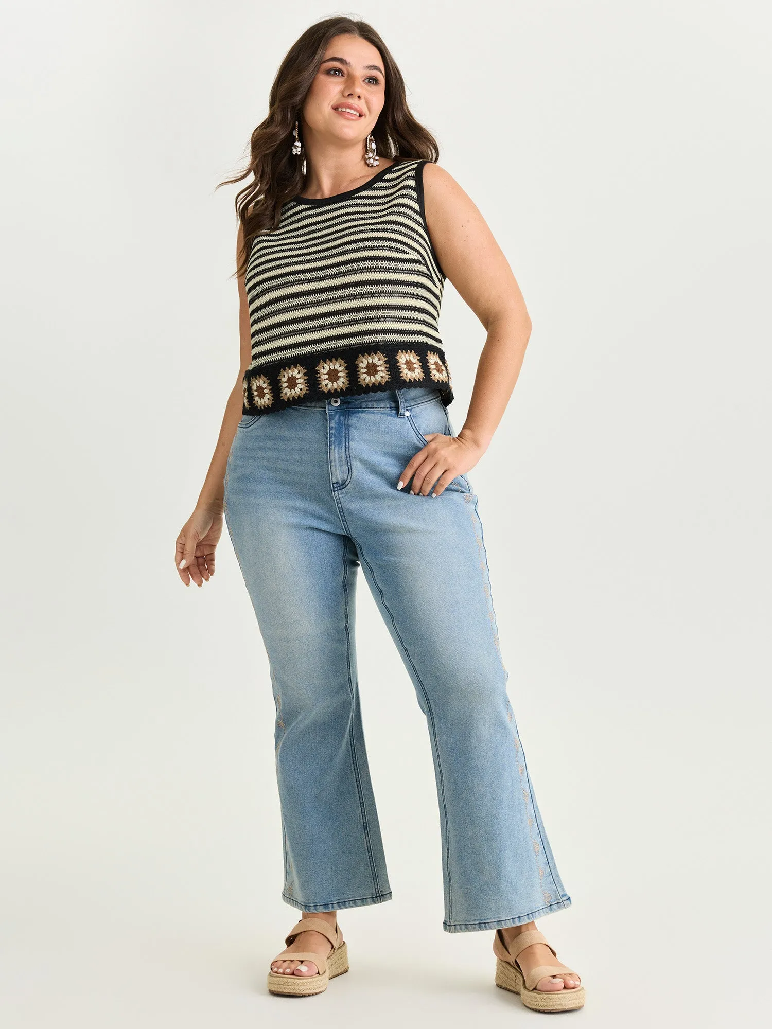 Breathable Striped Print Crochet Hem Tank Top sold by Bloomchic product image thumbnail 3