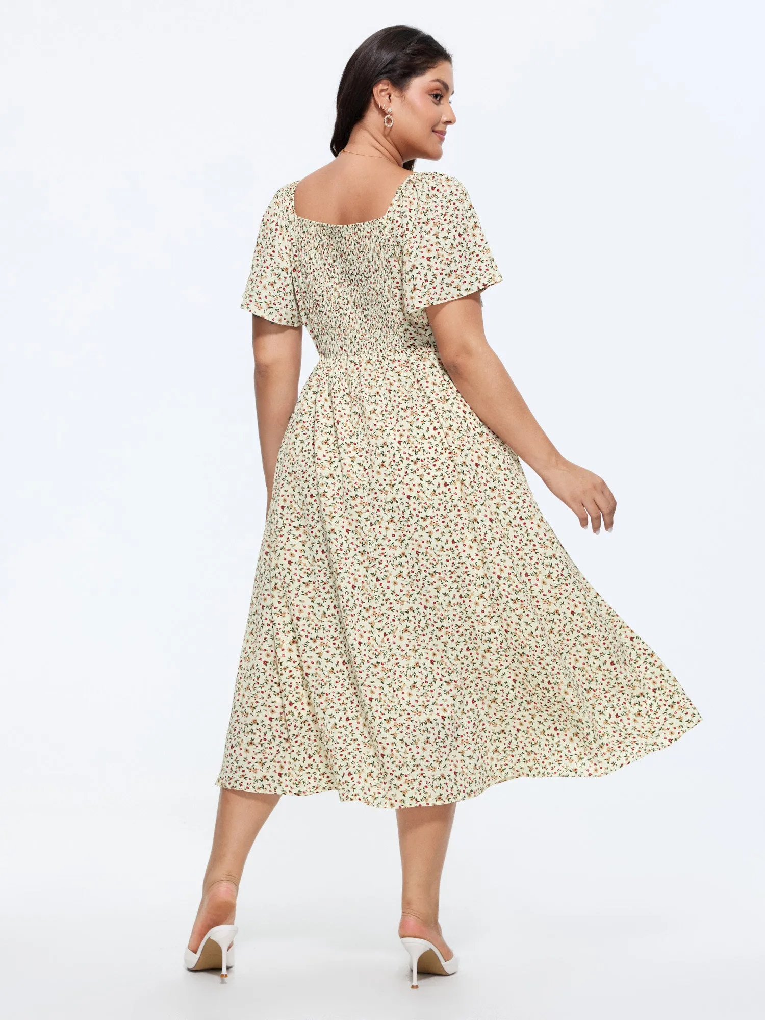 Ditsy Floral Print Sweetheart Lace Neckline Midi Dress sold by Bloomchic product image thumbnail 4