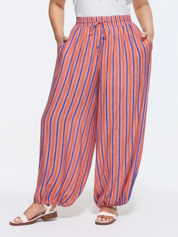 Striped Print Cuffed Hem Drawstring Pants made by Bloomchic