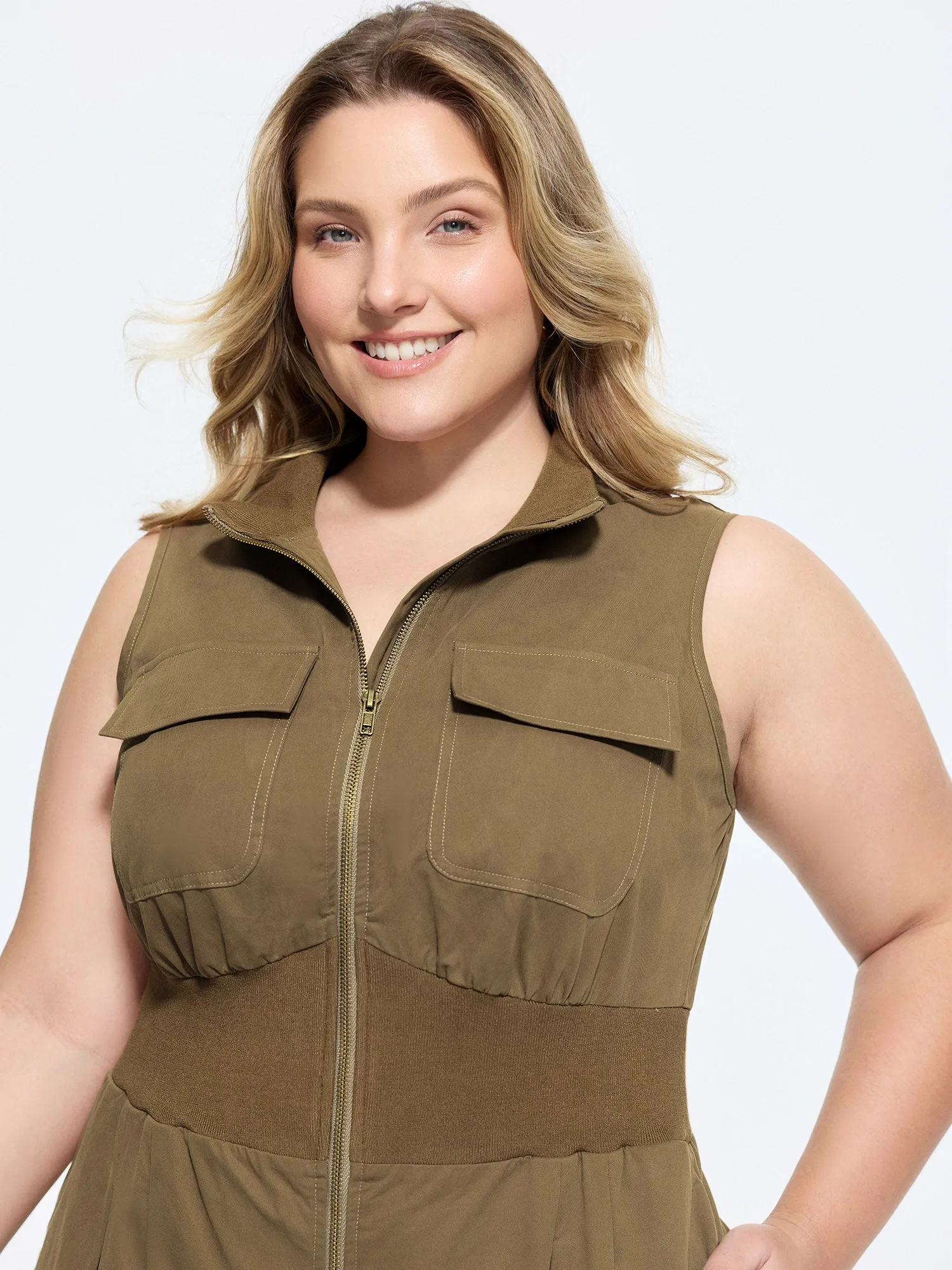 Cotton Zipper Pleated Waist-Defining Jumpsuit sold by Bloomchic product image thumbnail 2