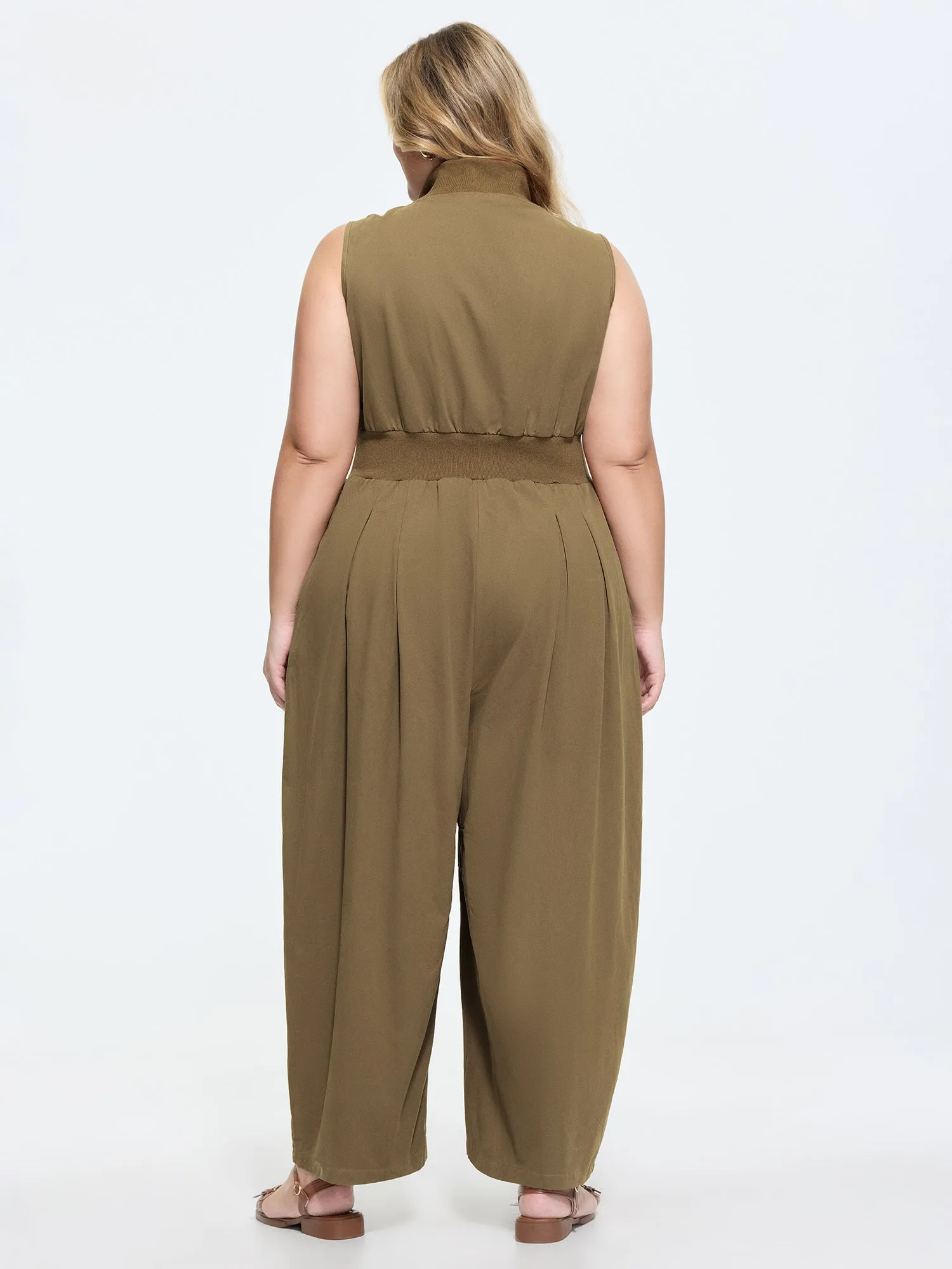 Cotton Zipper Pleated Waist-Defining Jumpsuit sold by Bloomchic product image thumbnail 4
