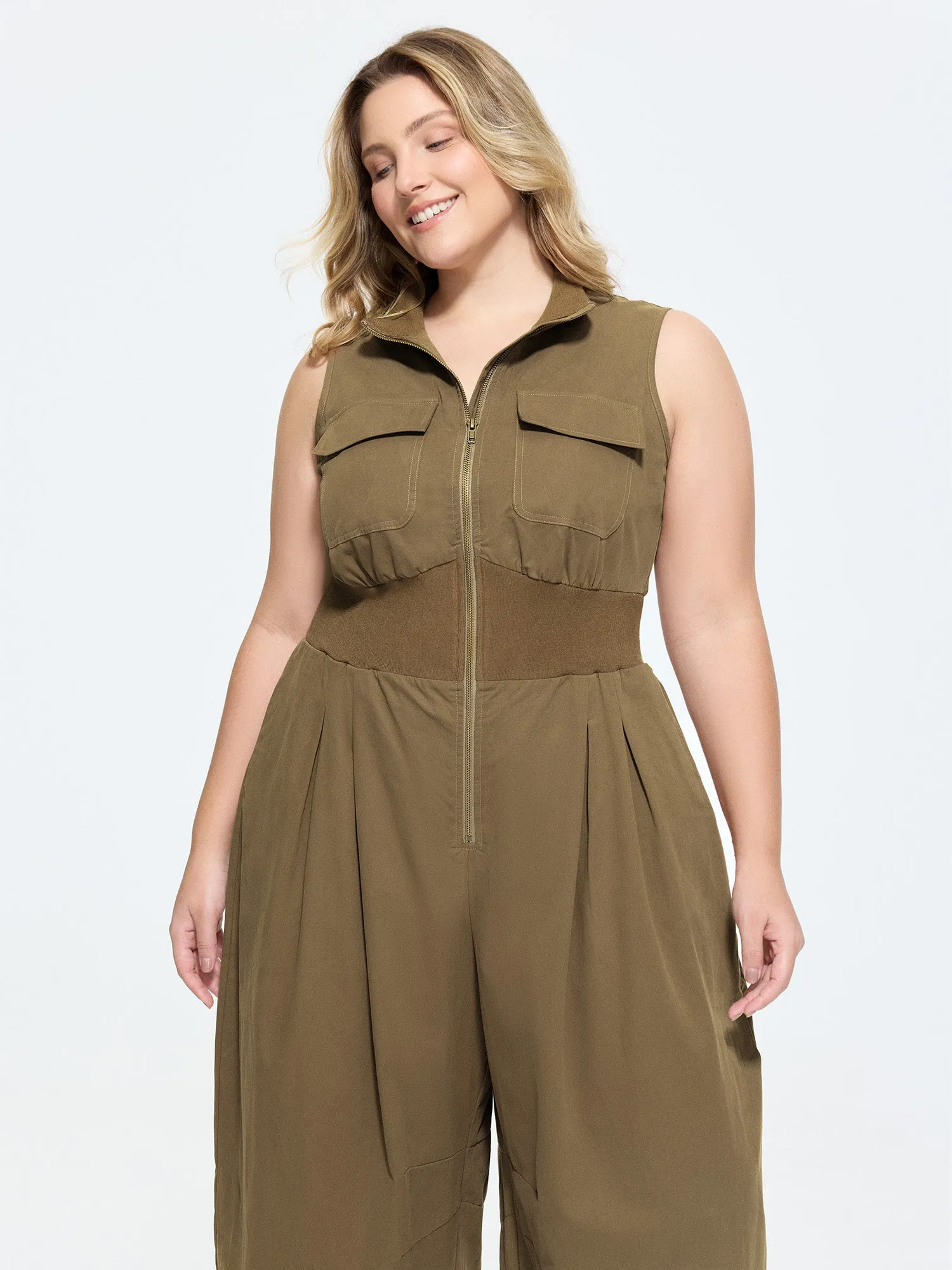 Cotton Zipper Pleated Waist-Defining Jumpsuit sold by Bloomchic product image thumbnail 3