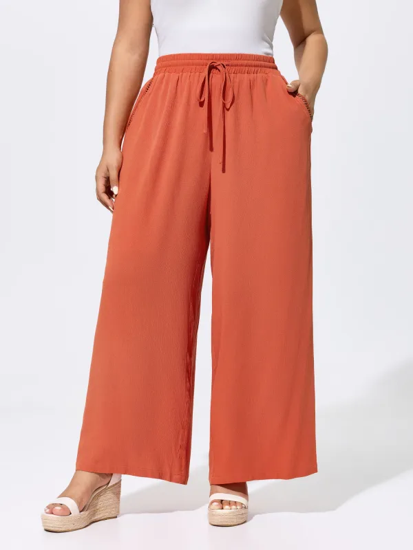 Drawstring Waist Breezy Straight-Leg Pants made by Bloomchic
