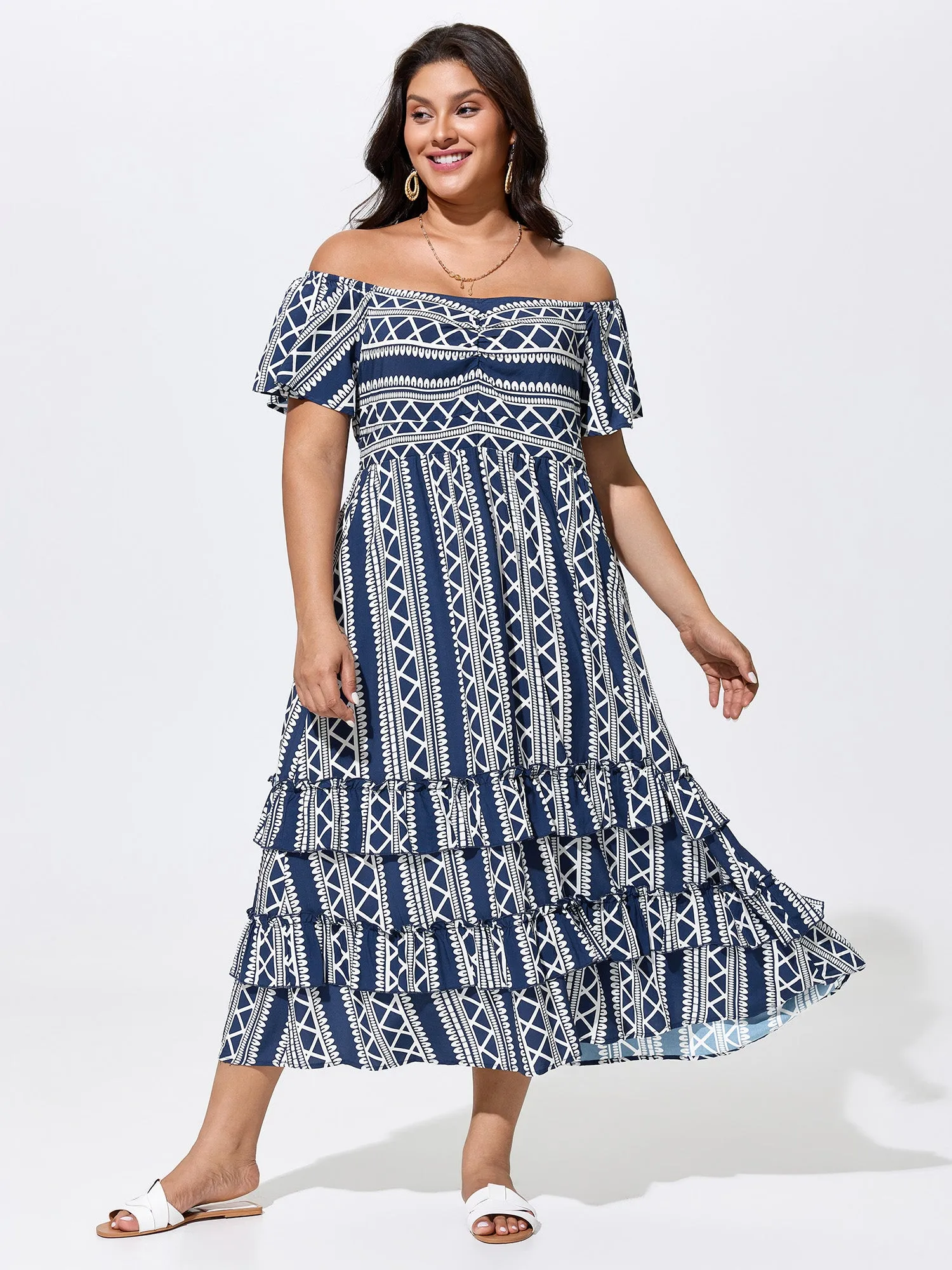 Boho Floral Print Cold-Shoulder Maxi Dress sold by Bloomchic