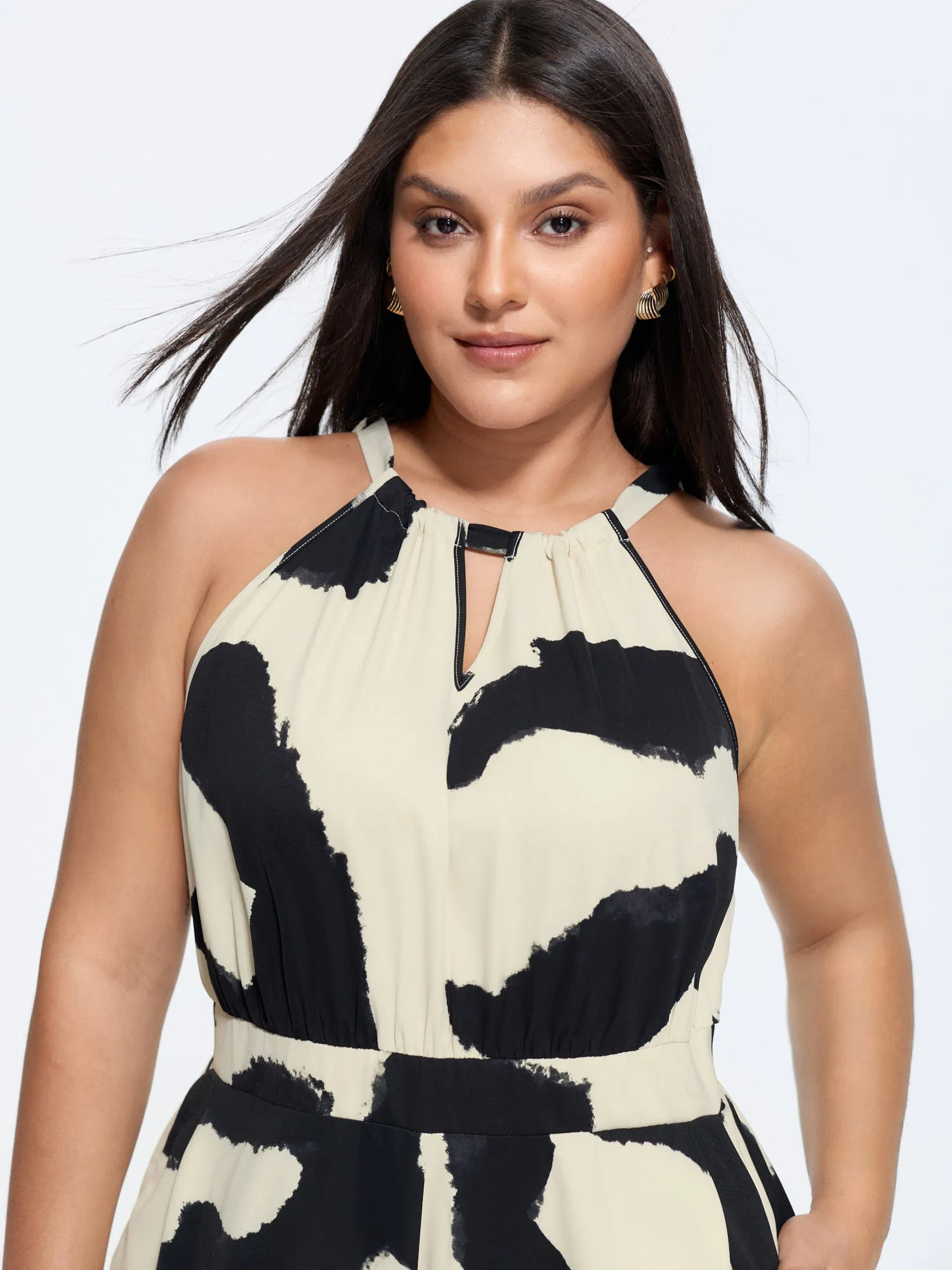 Abstract Floral Print Halter Neckline Jumpsuit sold by Bloomchic product image thumbnail 2