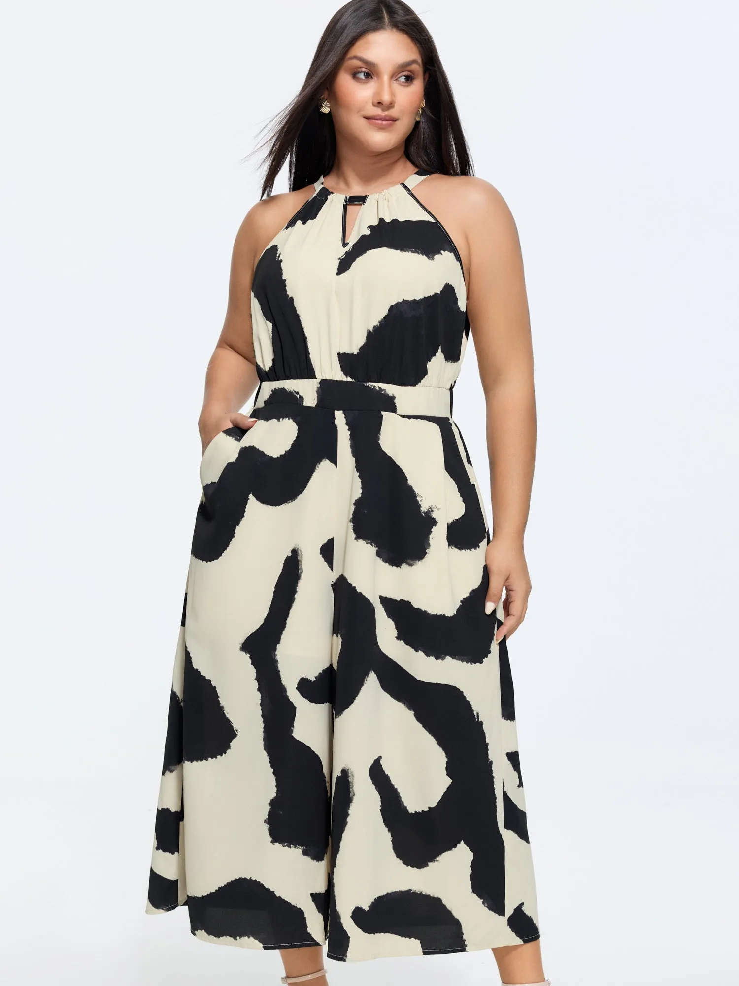 Abstract Floral Print Halter Neckline Jumpsuit sold by Bloomchic product image thumbnail 4