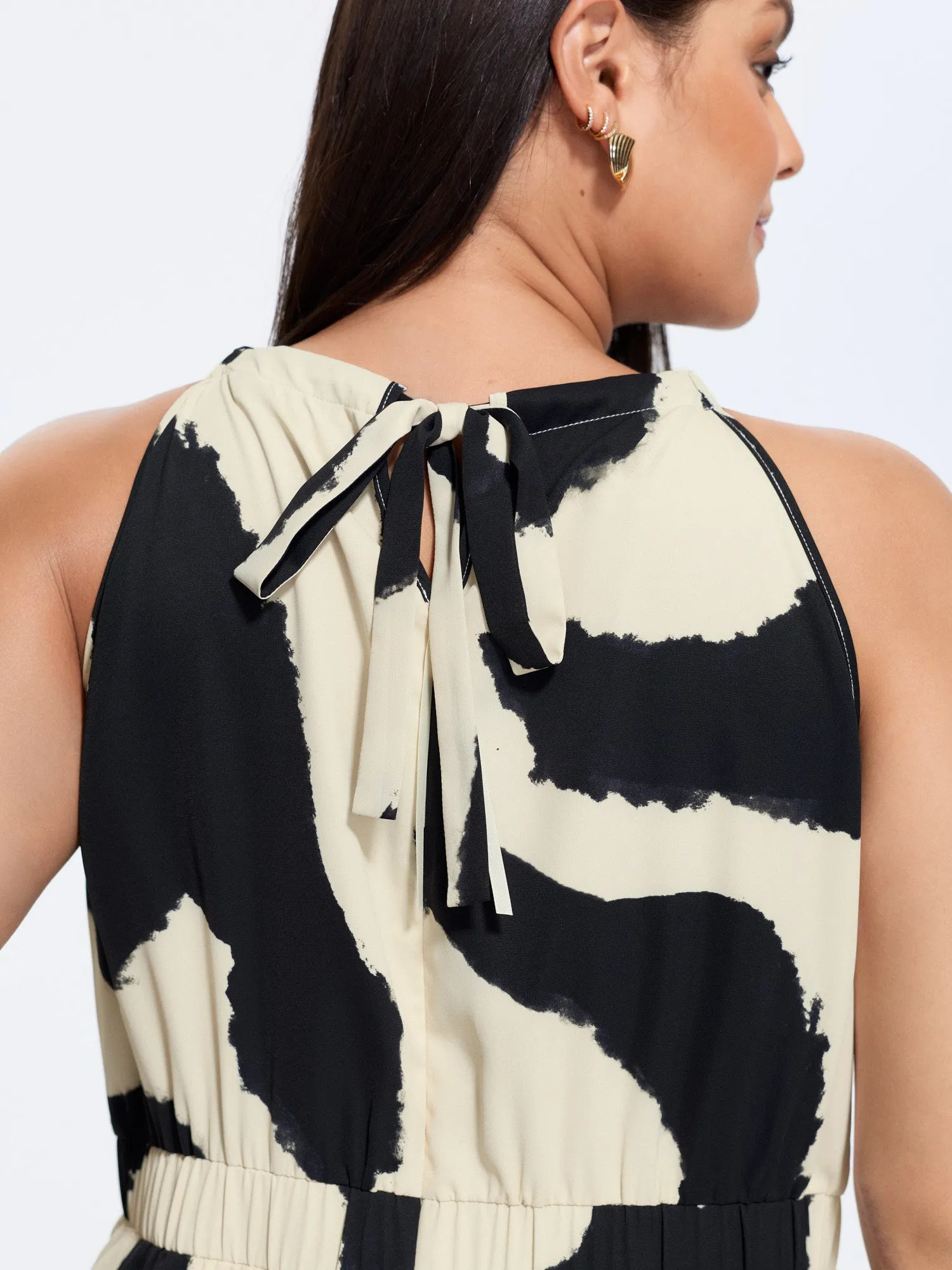 Abstract Floral Print Halter Neckline Jumpsuit sold by Bloomchic product image thumbnail 3