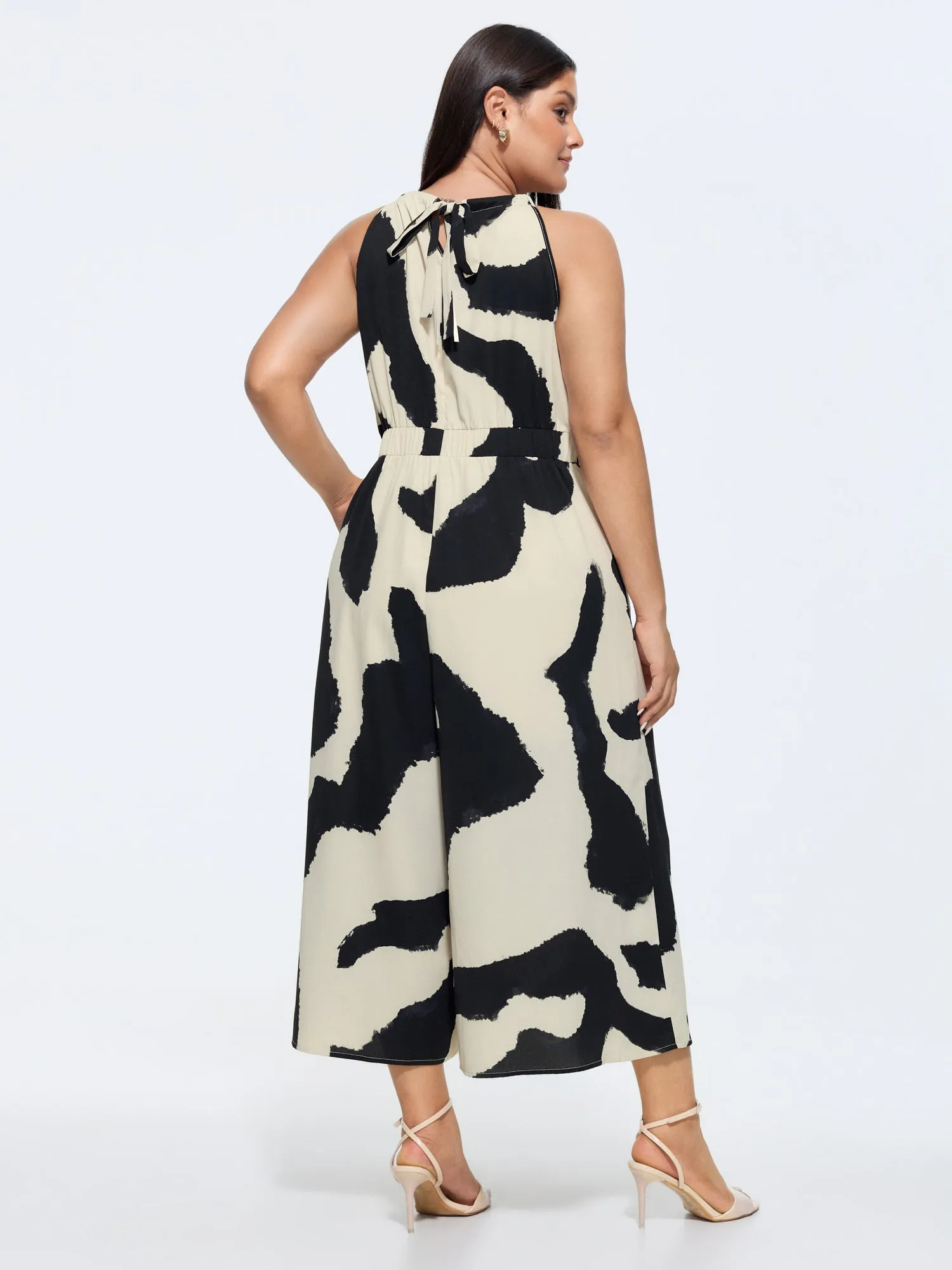 Abstract Floral Print Halter Neckline Jumpsuit sold by Bloomchic product image thumbnail 5