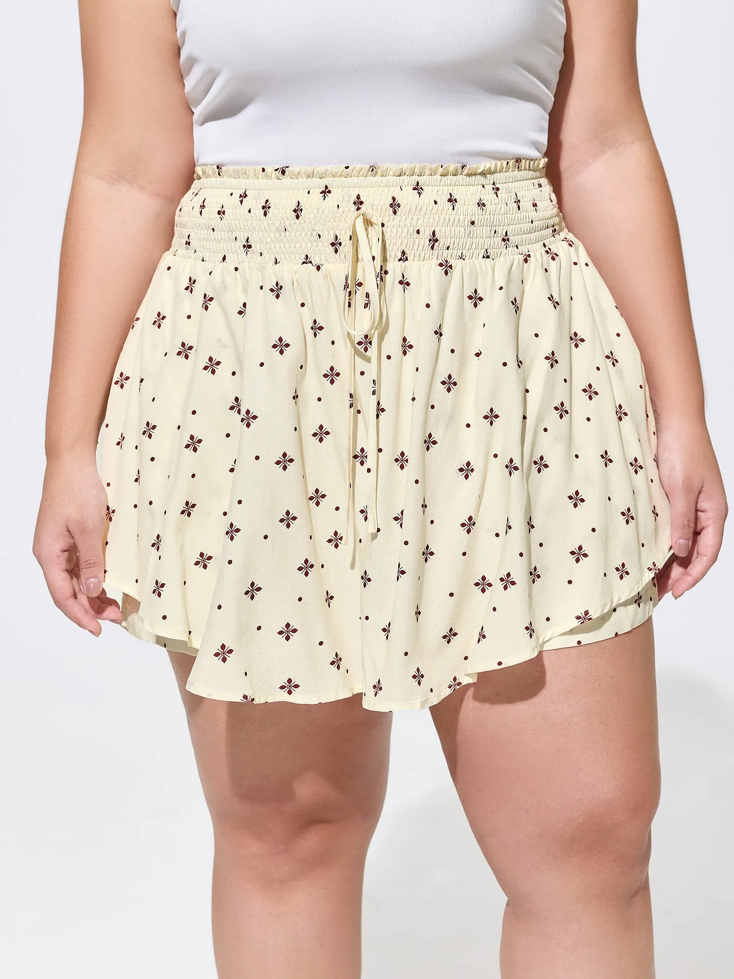Geometric Print Wide Shirred Waist Skort sold by Bloomchic