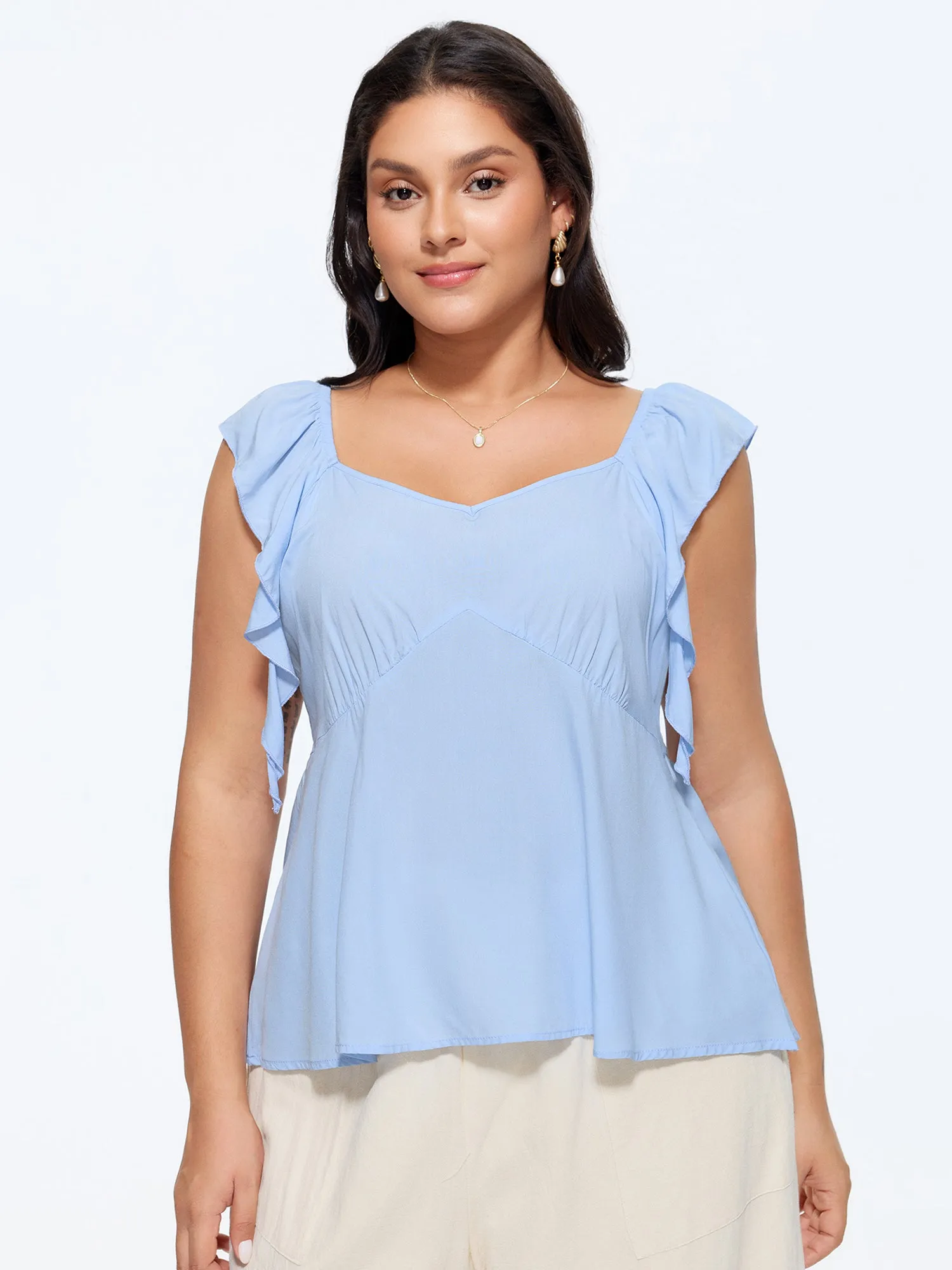 Shirred Back Fit And Flare Blouse sold by Bloomchic