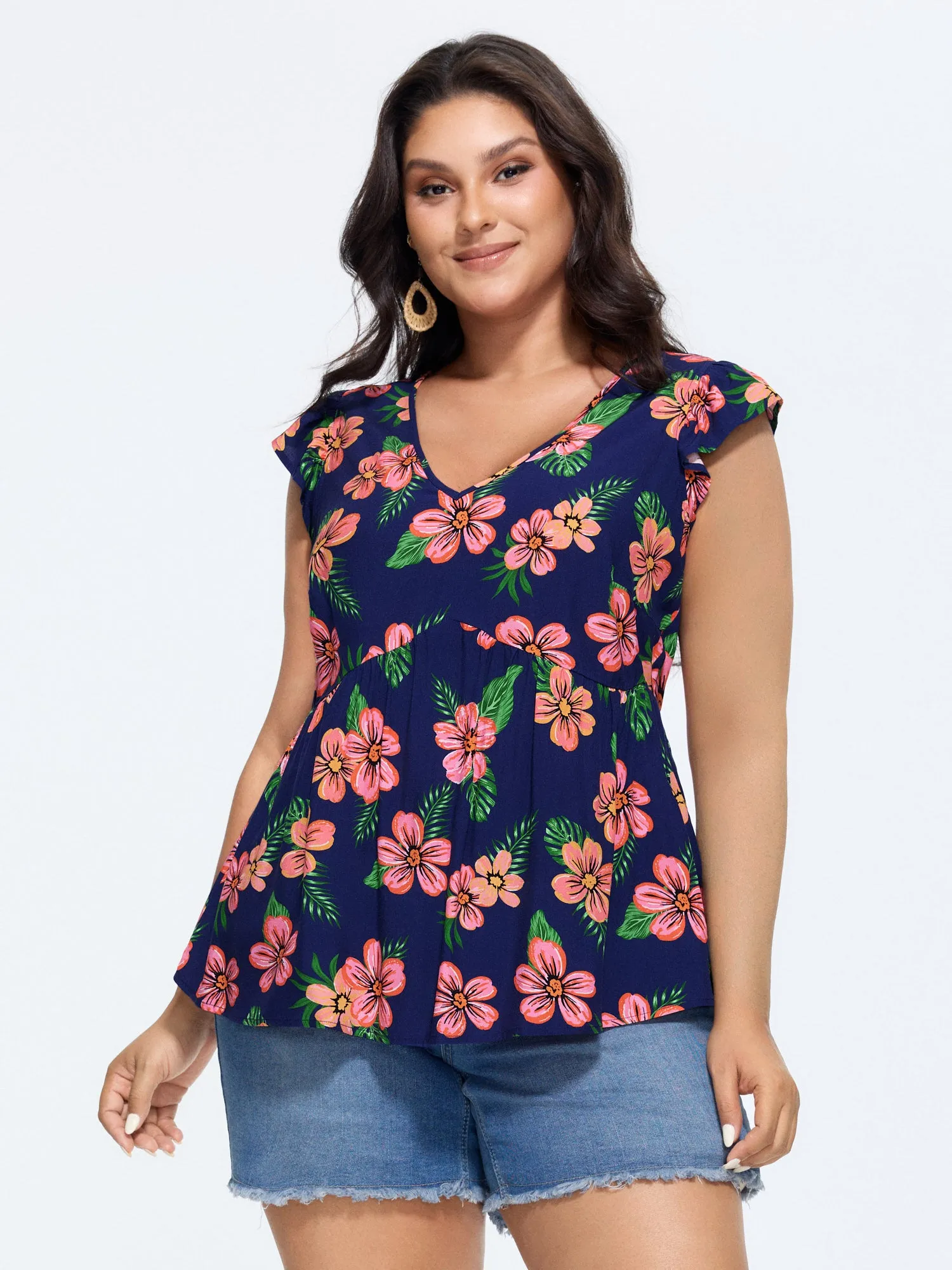 Colorful Floral Print Ruffled Sleeve Blouse sold by Bloomchic