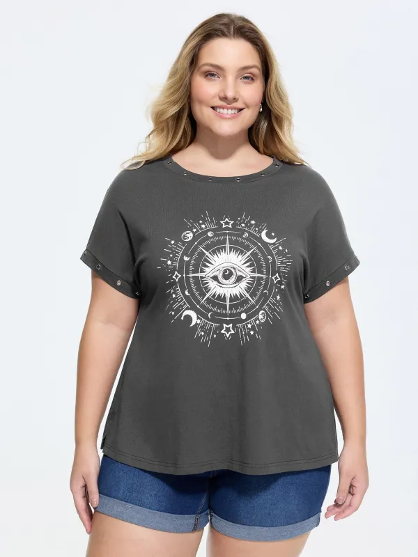 Cotton Astrological Print Relaxed-Fit T-Shirt made by Bloomchic