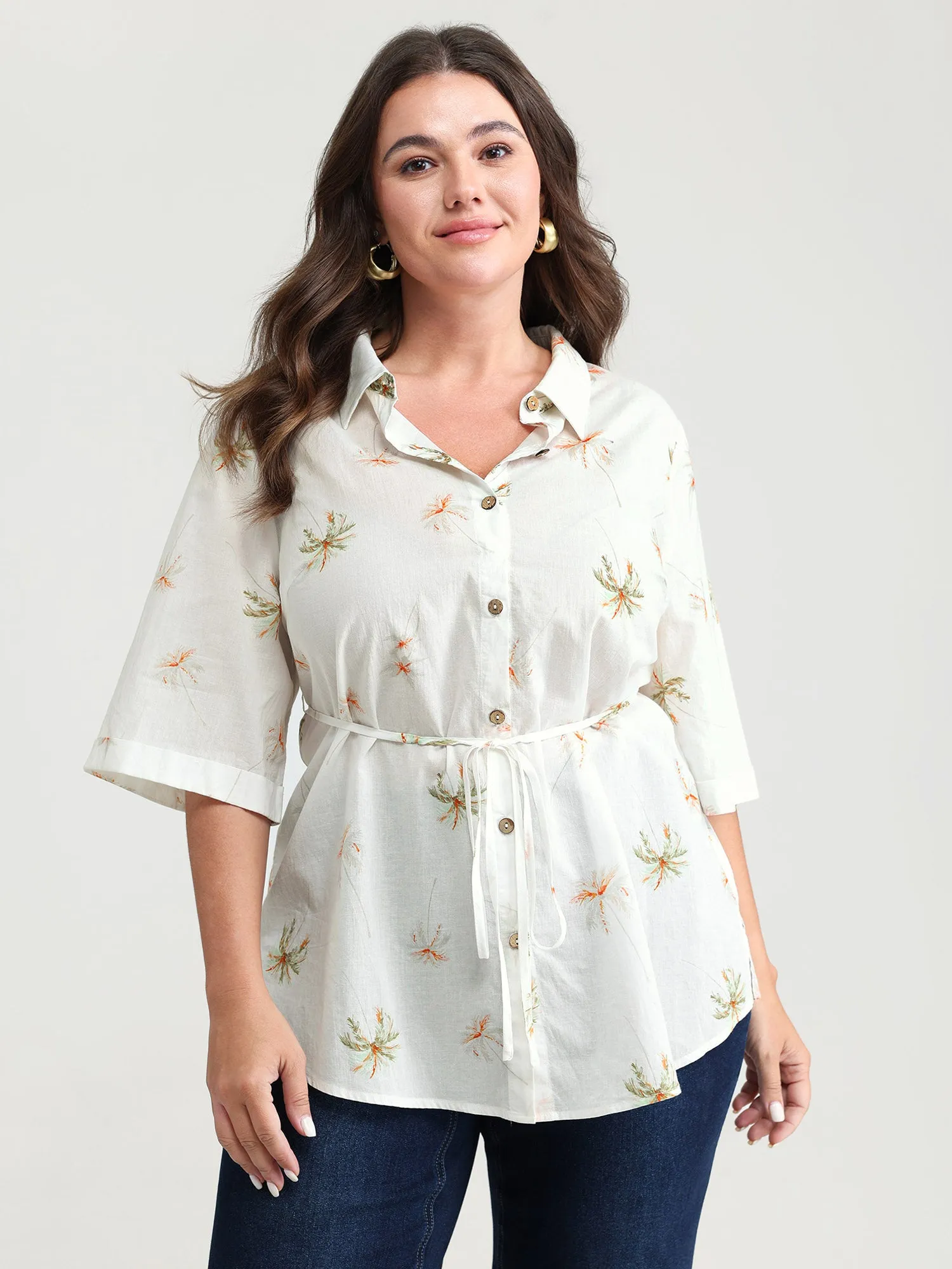 Cotton Floral Print Button-Front Shirt sold by Bloomchic