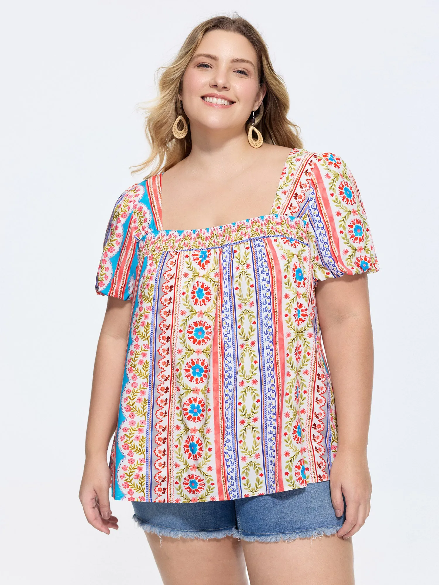 Supersoft Boho Floral Print Square Neck Blouse sold by Bloomchic