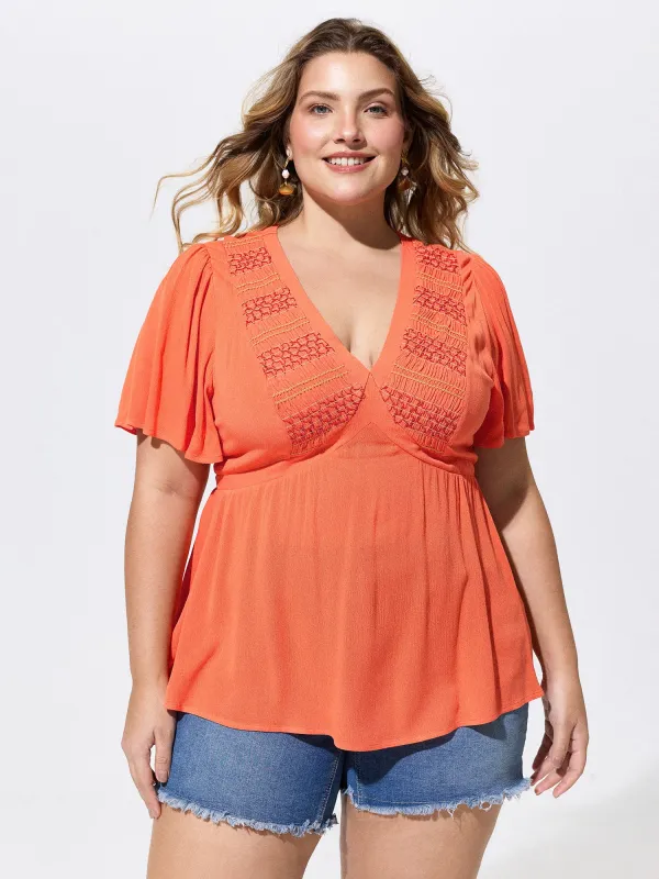Supersoft Shirred Sheer Fit And Flare Blouse made by Bloomchic