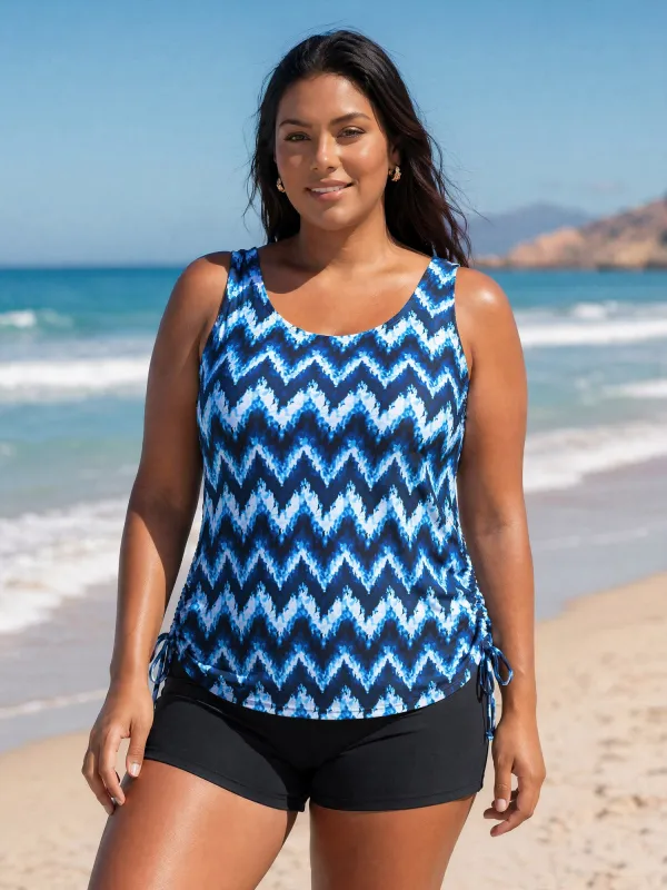 Tie-Dye Effect Scoop Neckline Swim Top made by Bloomchic