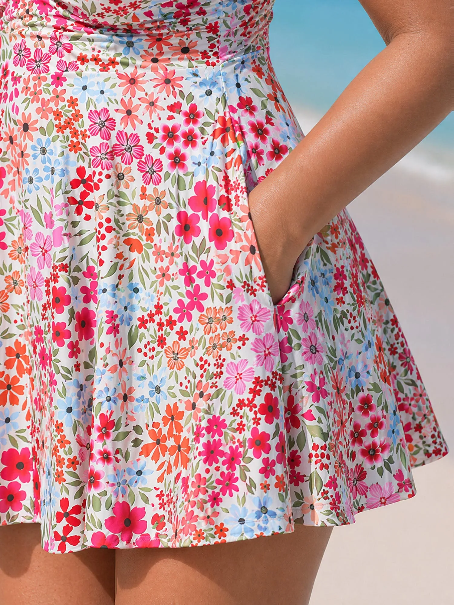 Colorful Floral Print Pockets Flowy Swim Dress sold by Bloomchic product image thumbnail 4