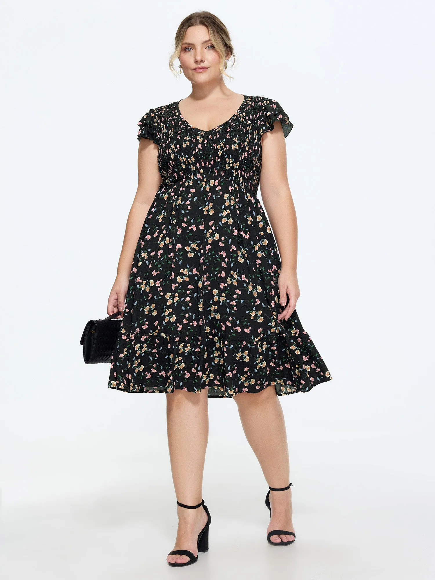 Floral Print V-Neck Ruffled Sleeve Mini Dress sold by Bloomchic product image thumbnail 4