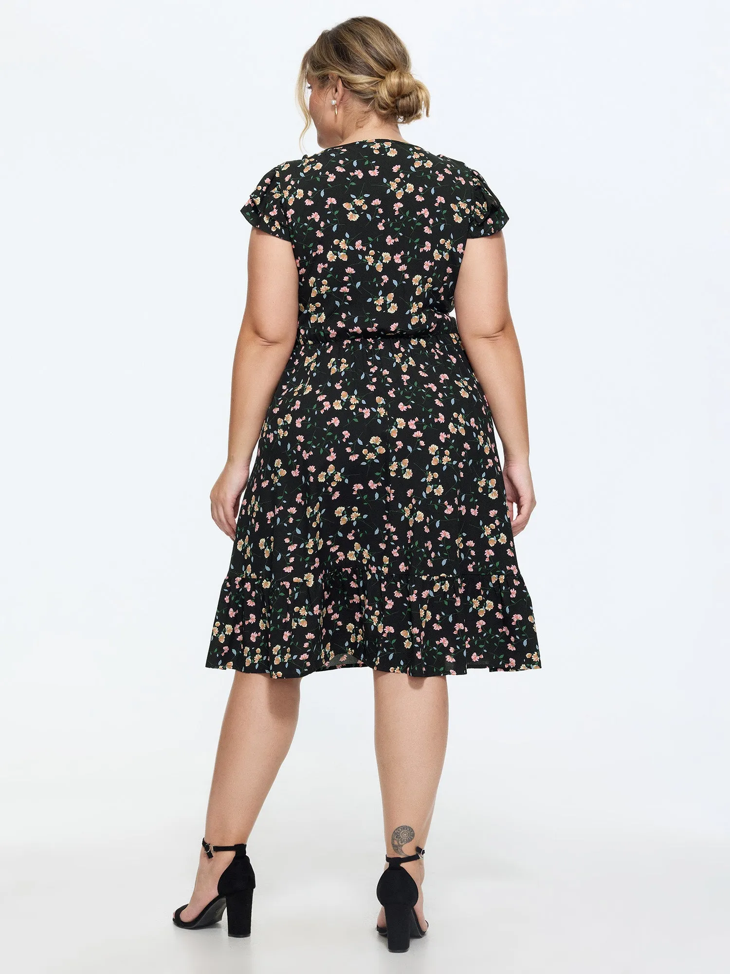Floral Print V-Neck Ruffled Sleeve Mini Dress sold by Bloomchic product image thumbnail 5