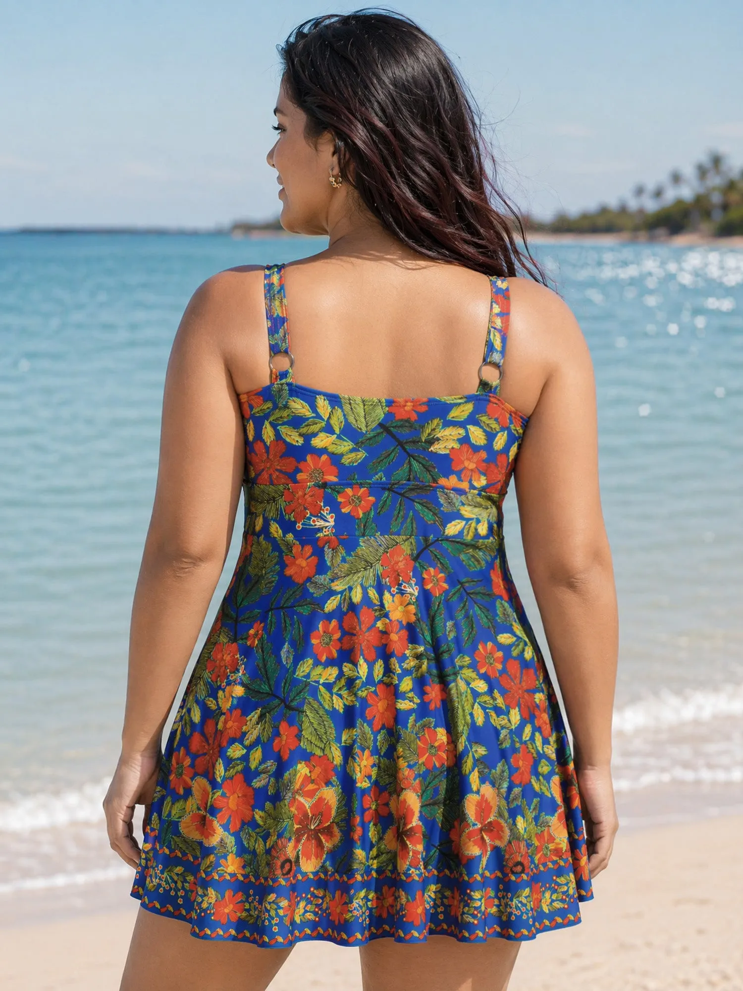 Vibrant Floral Print Twist Front Swim Dress sold by Bloomchic product image thumbnail 4