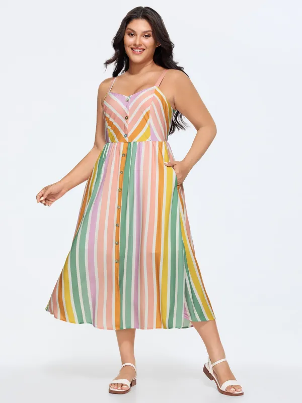Soft Striped Pockets Cami Midi Dress made by Bloomchic