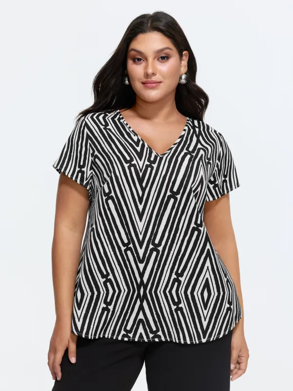 Asymmetrical Stripes Color Contrast Blouse made by Bloomchic