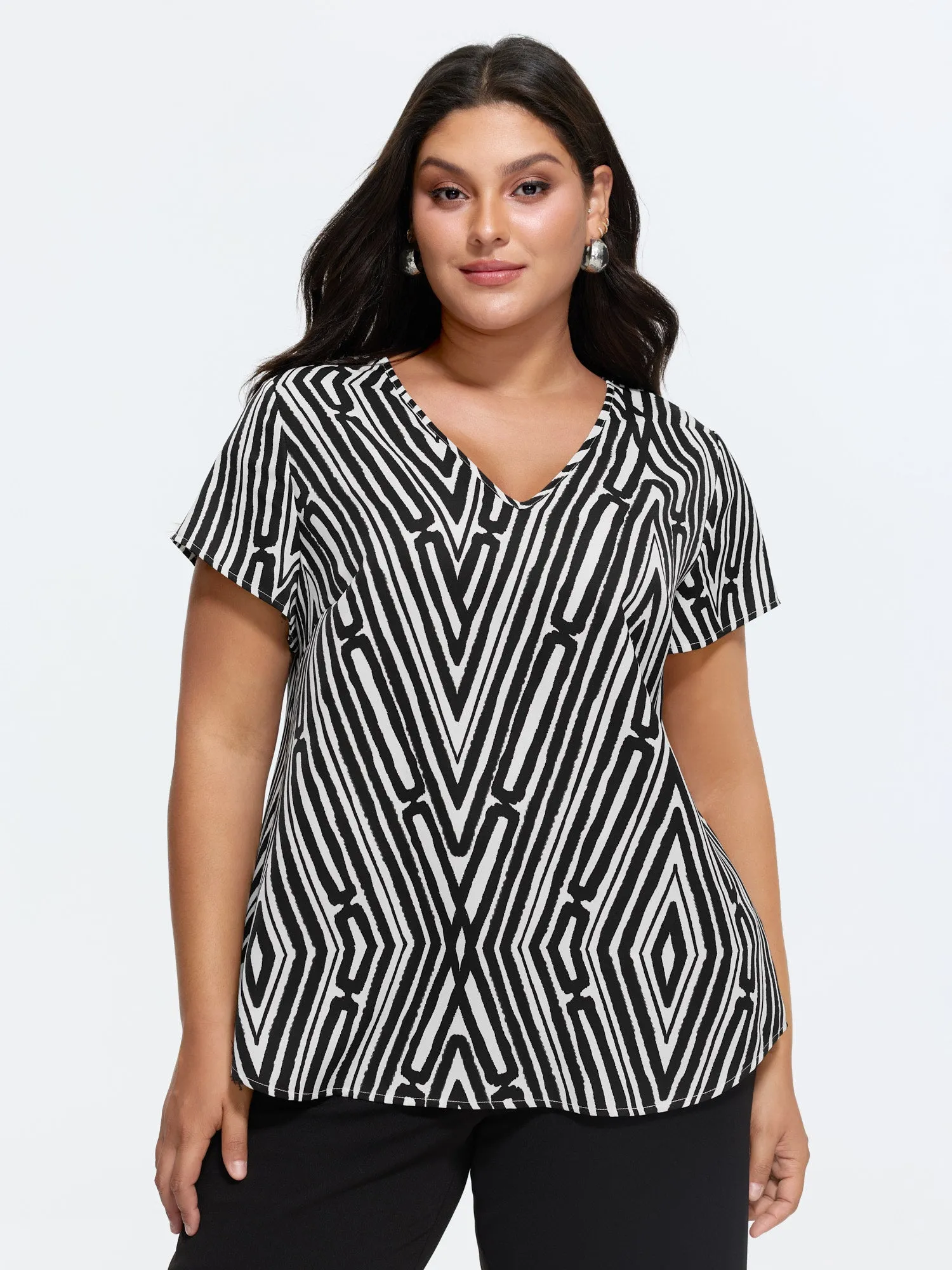 Asymmetrical Stripes Color Contrast Blouse sold by Bloomchic