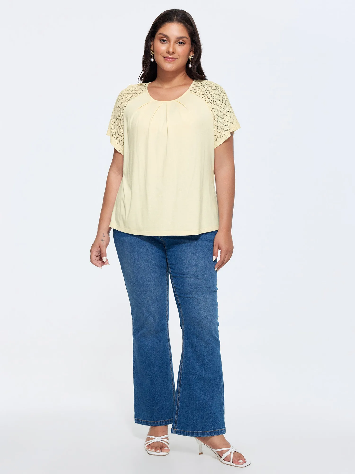 Sheer Lace Raglan Sleeve Knit Top sold by Bloomchic product image thumbnail 3