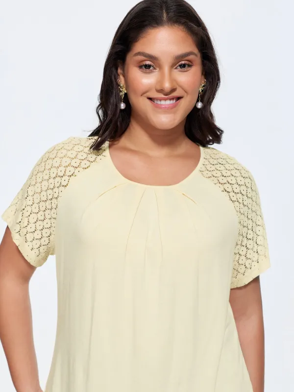 Sheer Lace Raglan Sleeve Knit Top made by Bloomchic