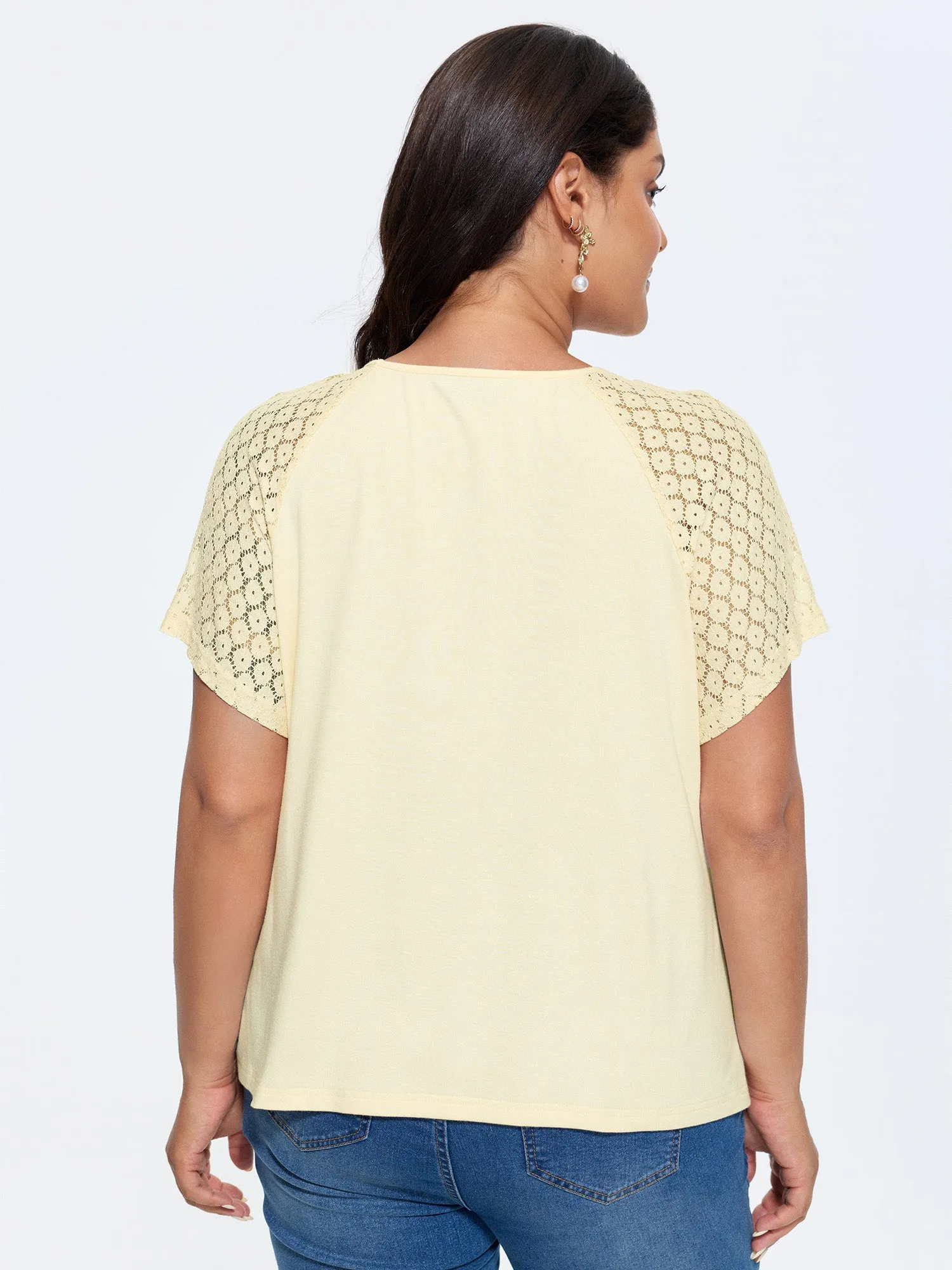Sheer Lace Raglan Sleeve Knit Top sold by Bloomchic product image thumbnail 4