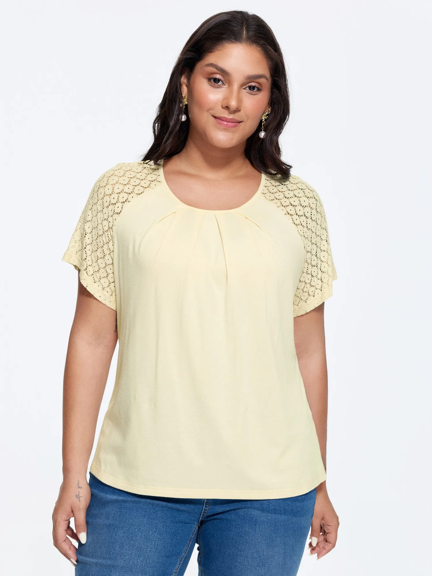 Sheer Lace Raglan Sleeve Knit Top sold by Bloomchic product image thumbnail 2