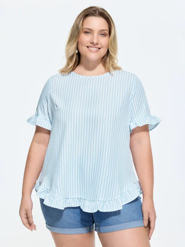 Striped Print Button Back Blouse made by Bloomchic