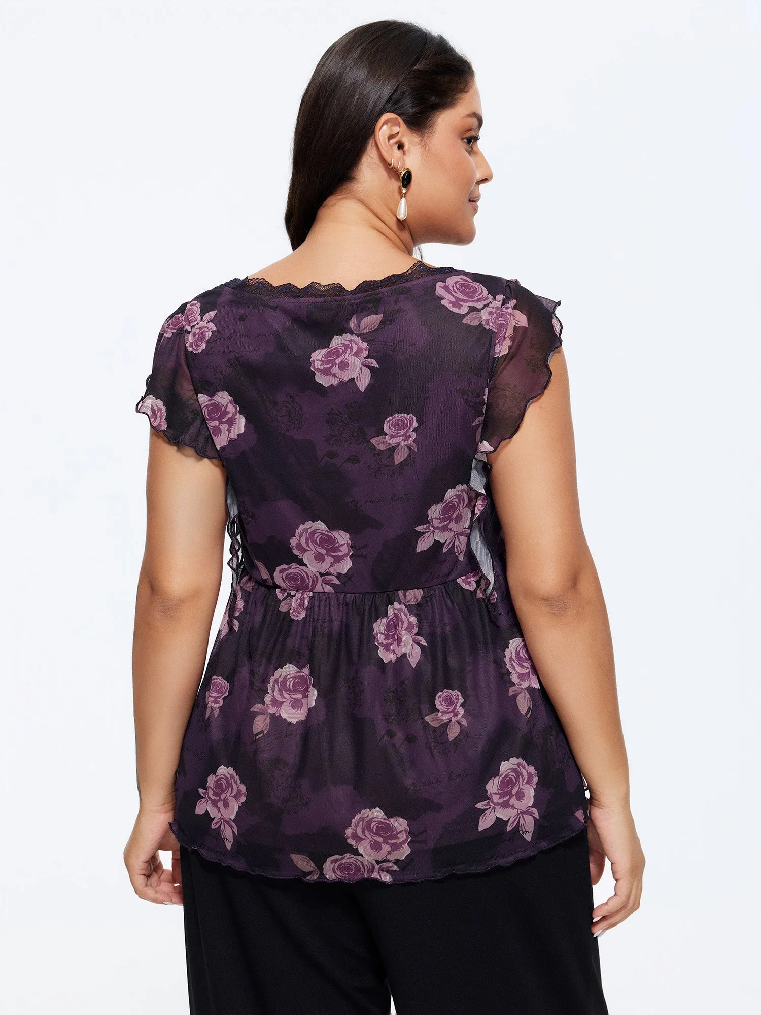 Lace Trim Floral Print Knit Top sold by Bloomchic product image thumbnail 4
