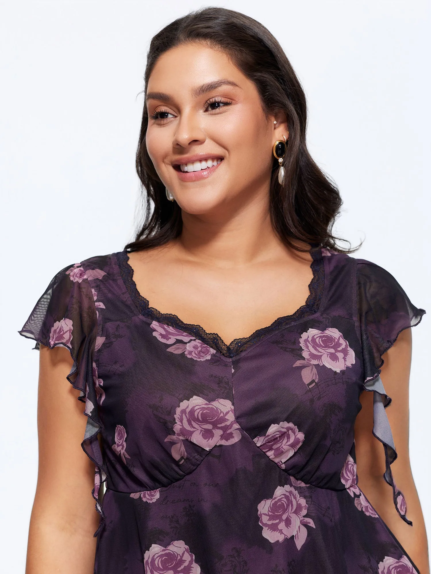 Lace Trim Floral Print Knit Top sold by Bloomchic product image thumbnail 2