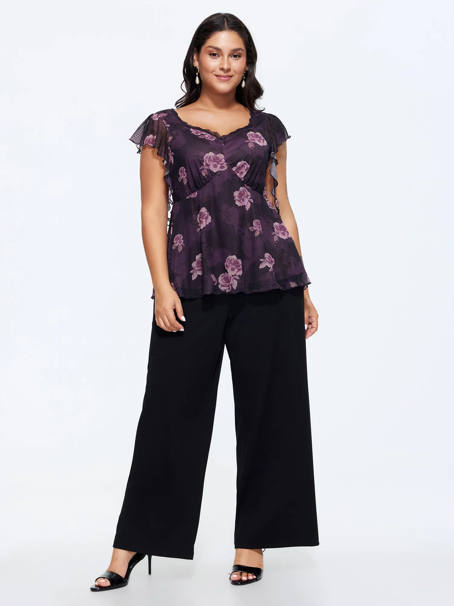Lace Trim Floral Print Knit Top sold by Bloomchic product image thumbnail 3