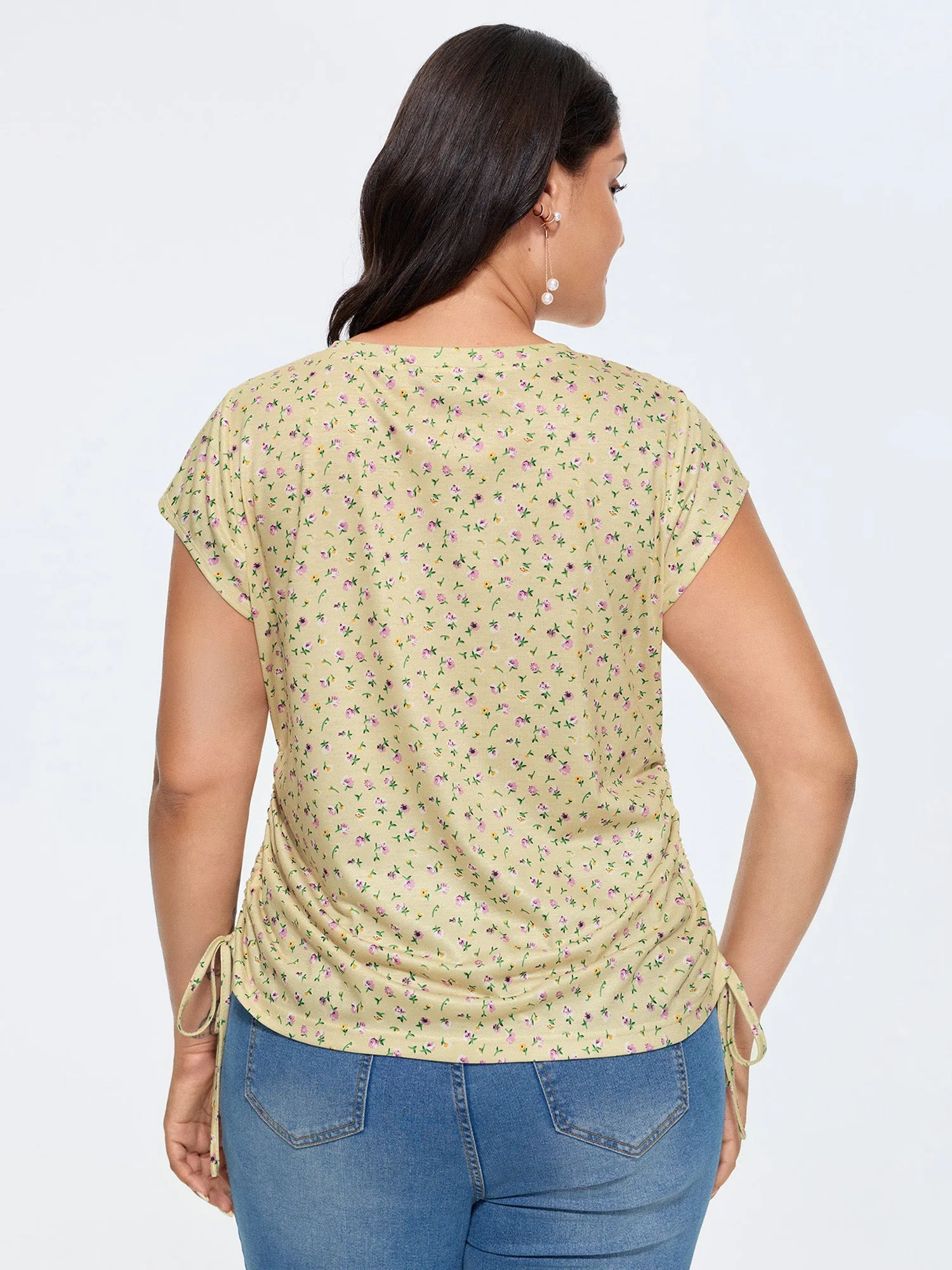 Micro Floral Print Adjustable Side Drawstring T-Shirt sold by Bloomchic product image thumbnail 4