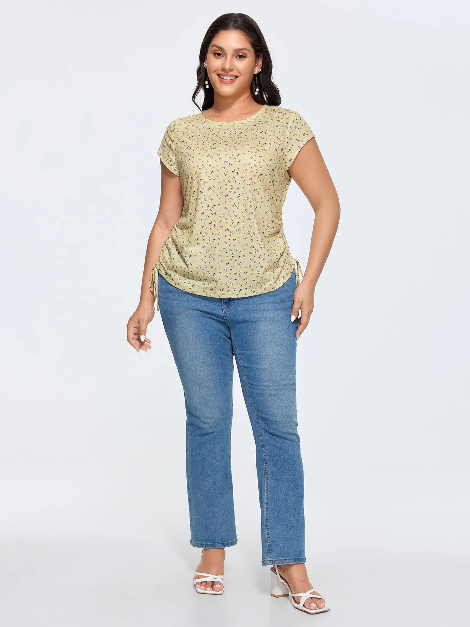 Micro Floral Print Adjustable Side Drawstring T-Shirt sold by Bloomchic product image thumbnail 3