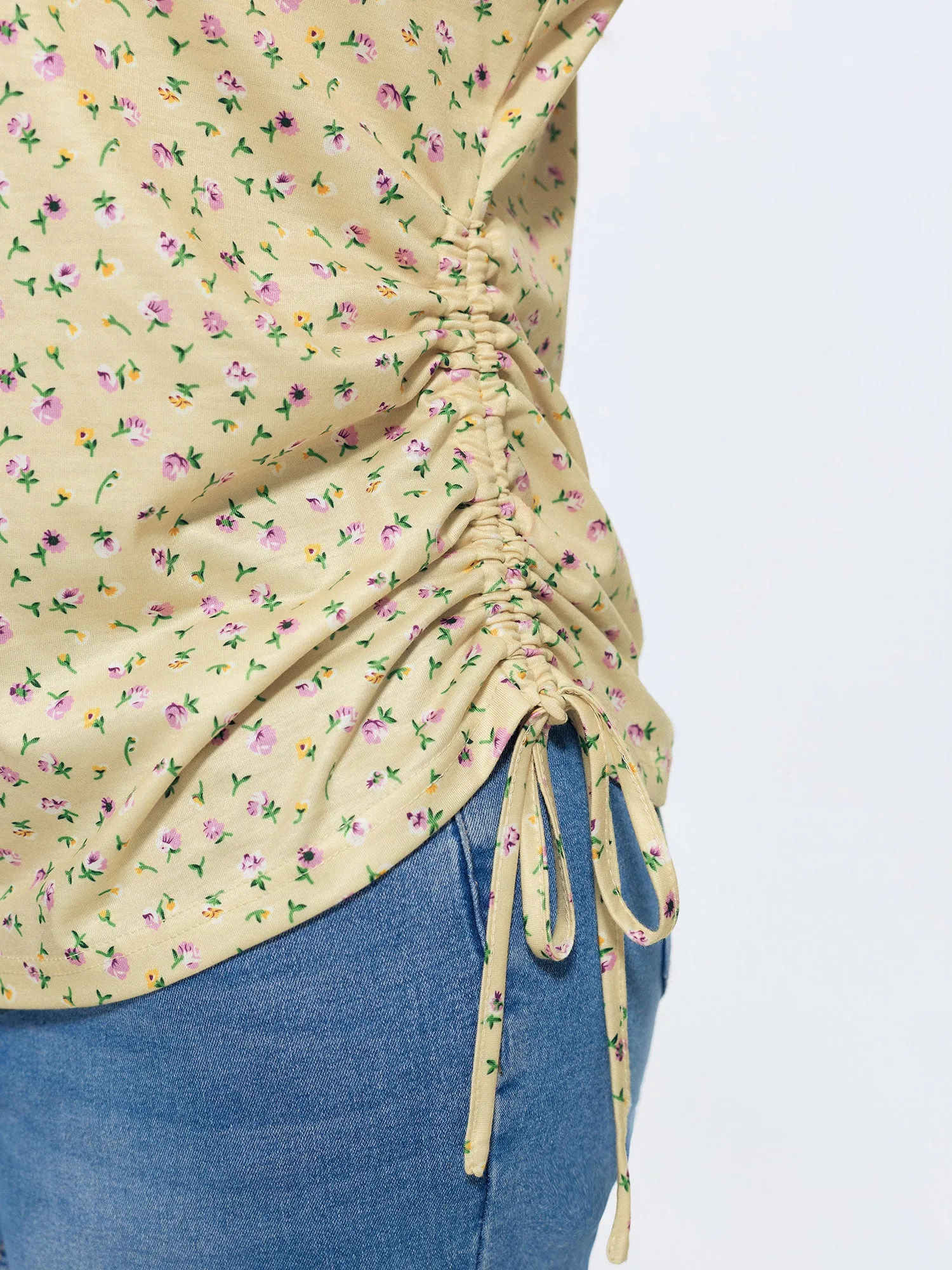 Micro Floral Print Adjustable Side Drawstring T-Shirt sold by Bloomchic product image thumbnail 2