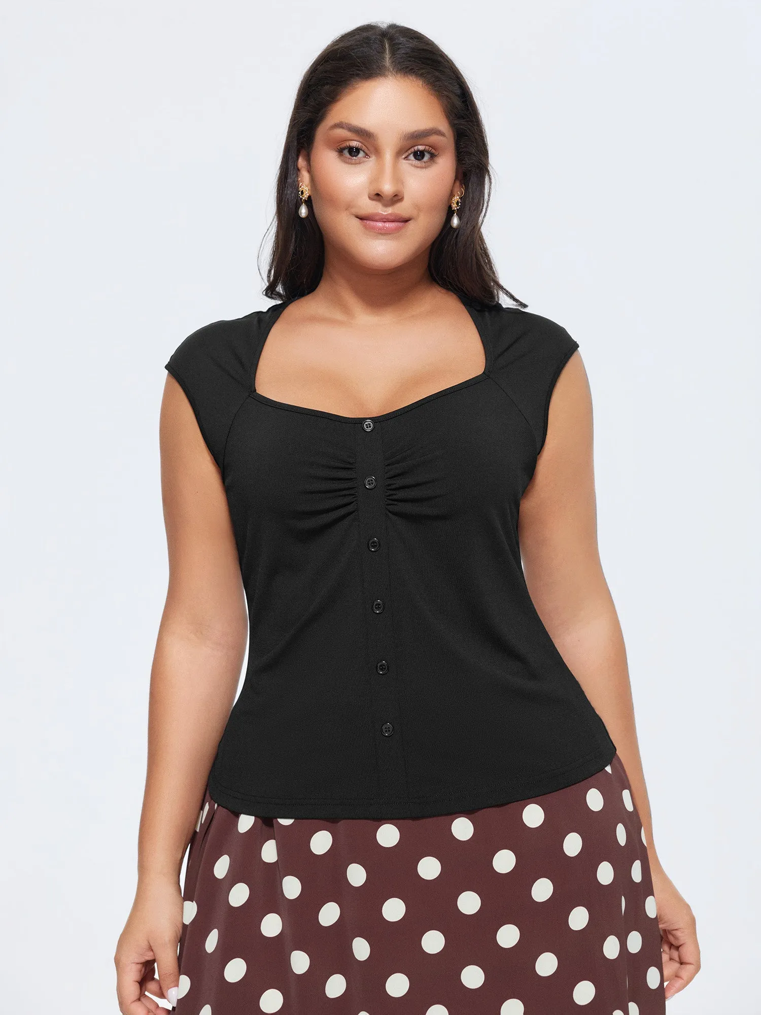 Stretchy Ruched Sweetheart Neckline Knit Top sold by Bloomchic product image thumbnail 2