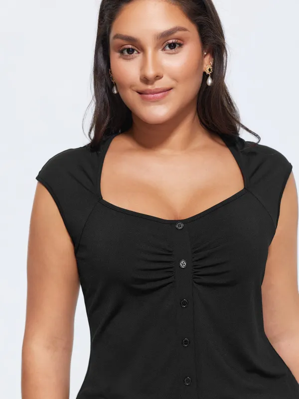 Stretchy Ruched Sweetheart Neckline Knit Top made by Bloomchic
