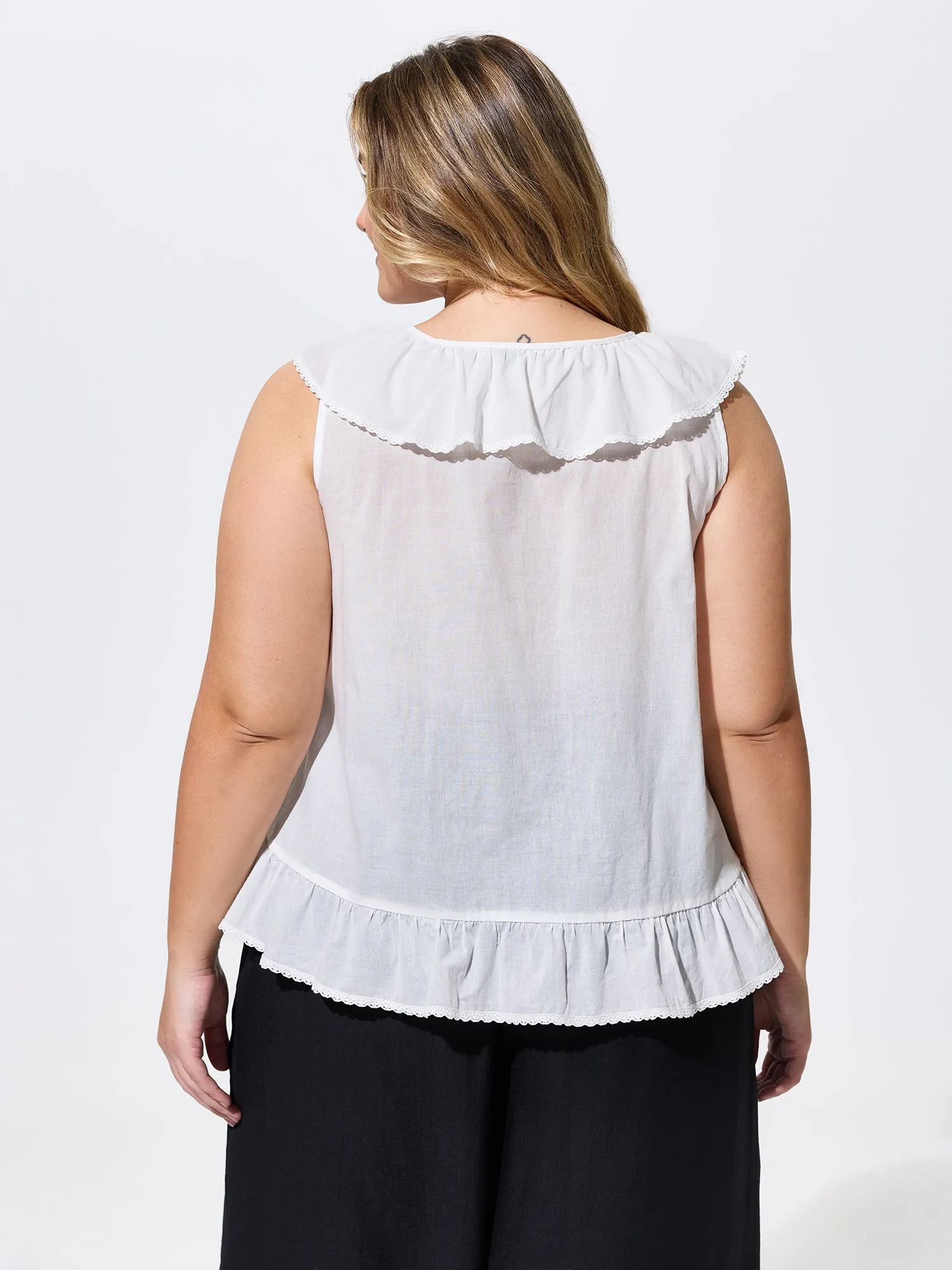 Cotton Ruffled Edges Tassel Plain Blouse sold by Bloomchic product image thumbnail 4
