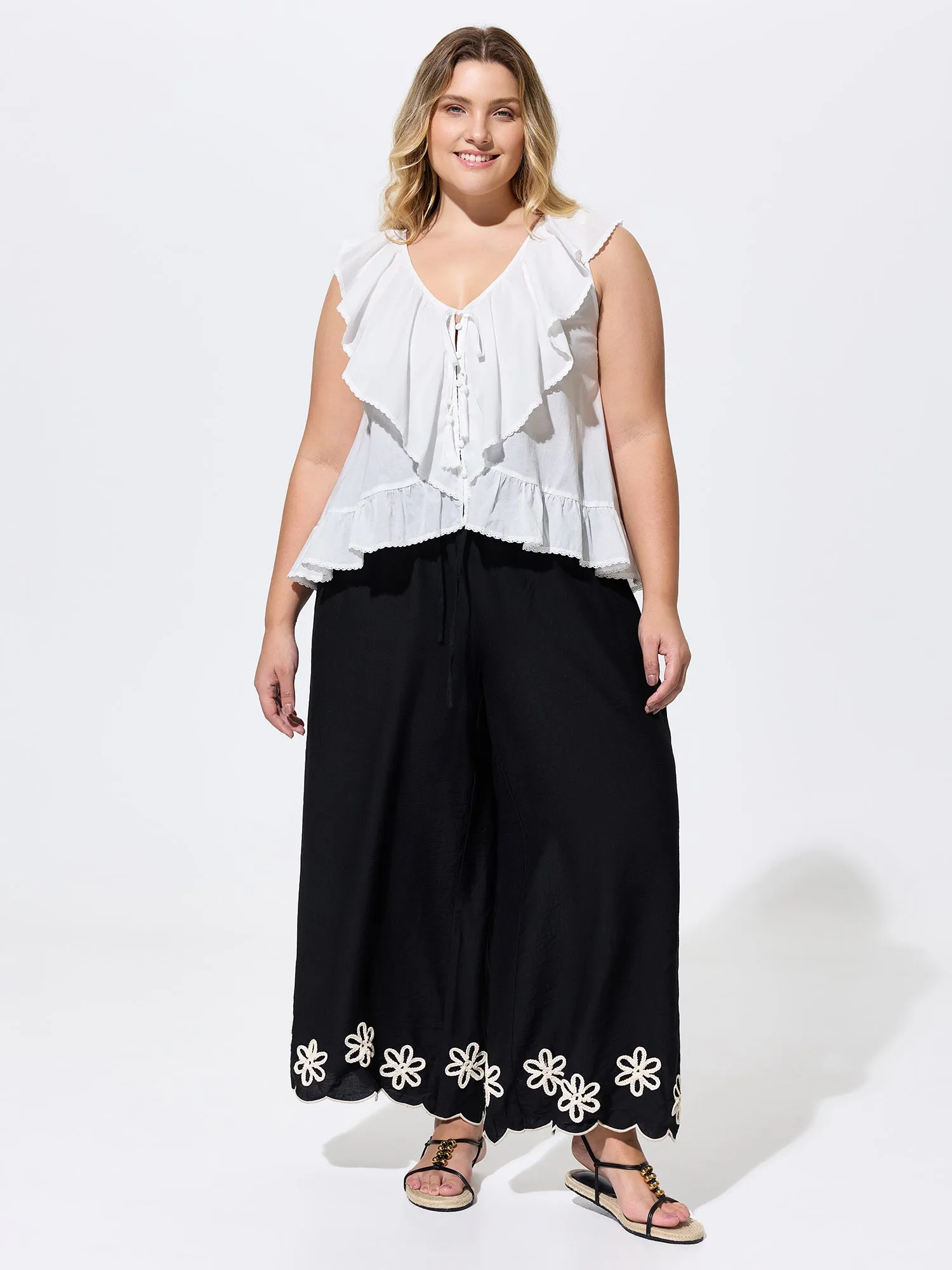 Cotton Ruffled Edges Tassel Plain Blouse sold by Bloomchic product image thumbnail 3