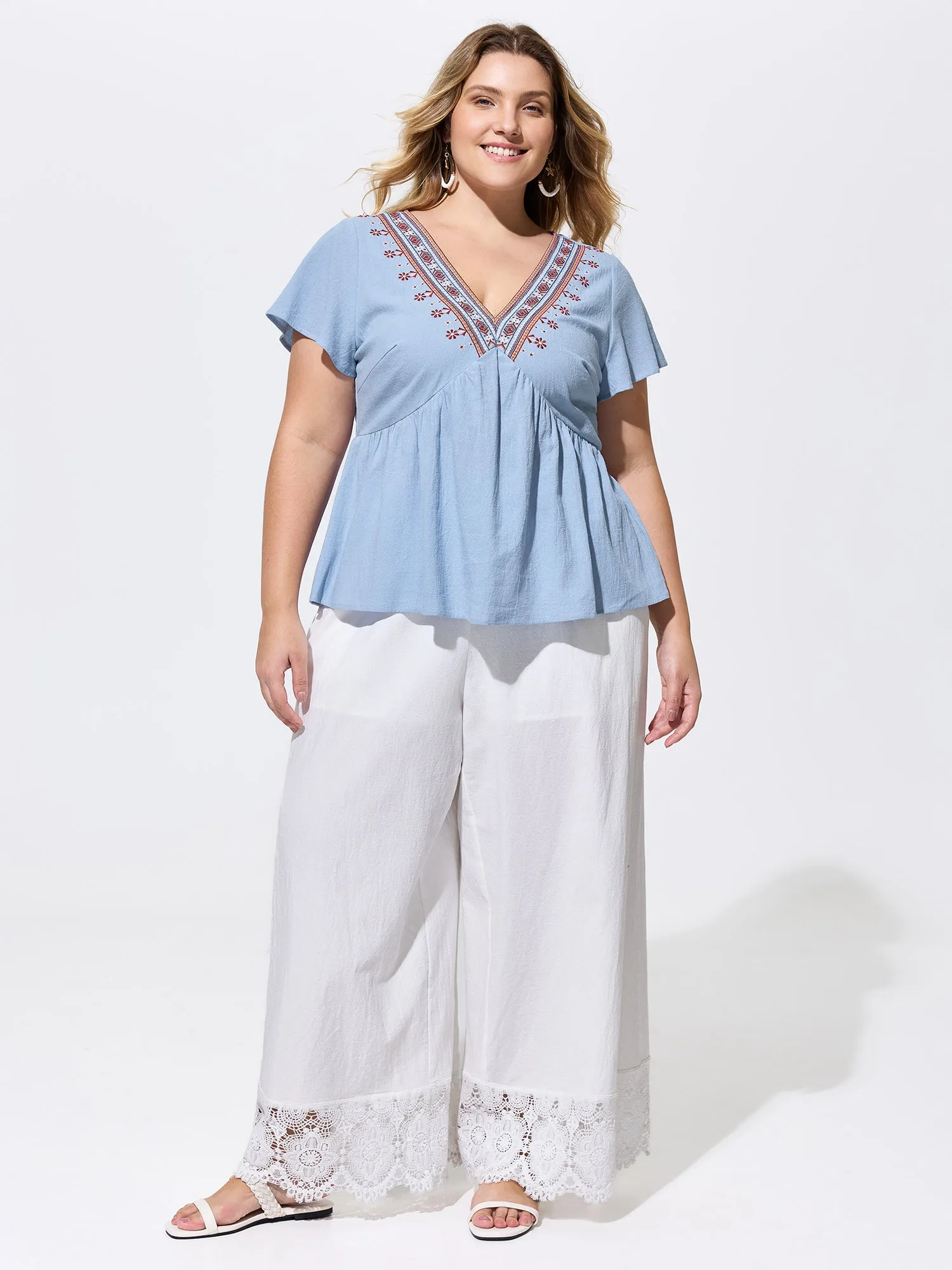 Cotton Floral Embroidered V-Neck Blouse sold by Bloomchic product image thumbnail 3
