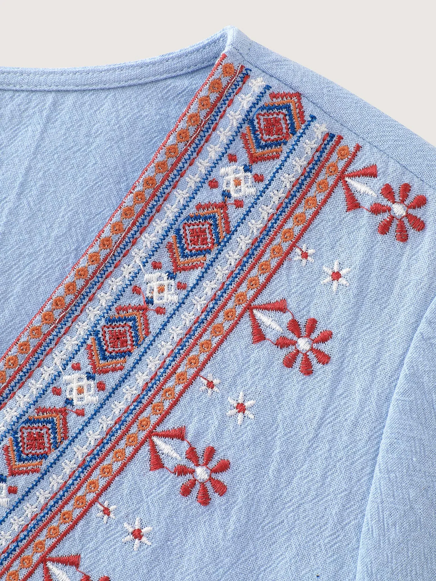 Cotton Floral Embroidered V-Neck Blouse sold by Bloomchic product image thumbnail 5