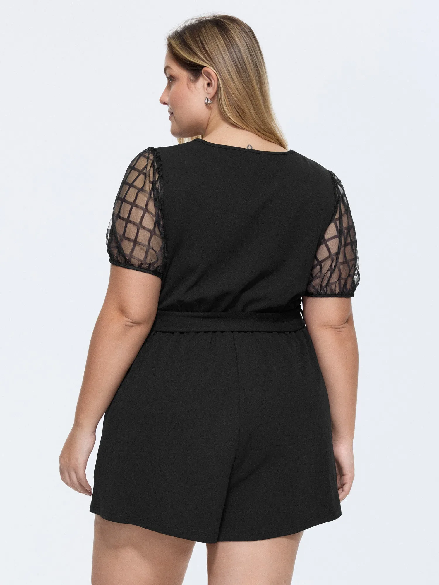Sheer Sleeves Waist-Tie Romper sold by Bloomchic product image thumbnail 4