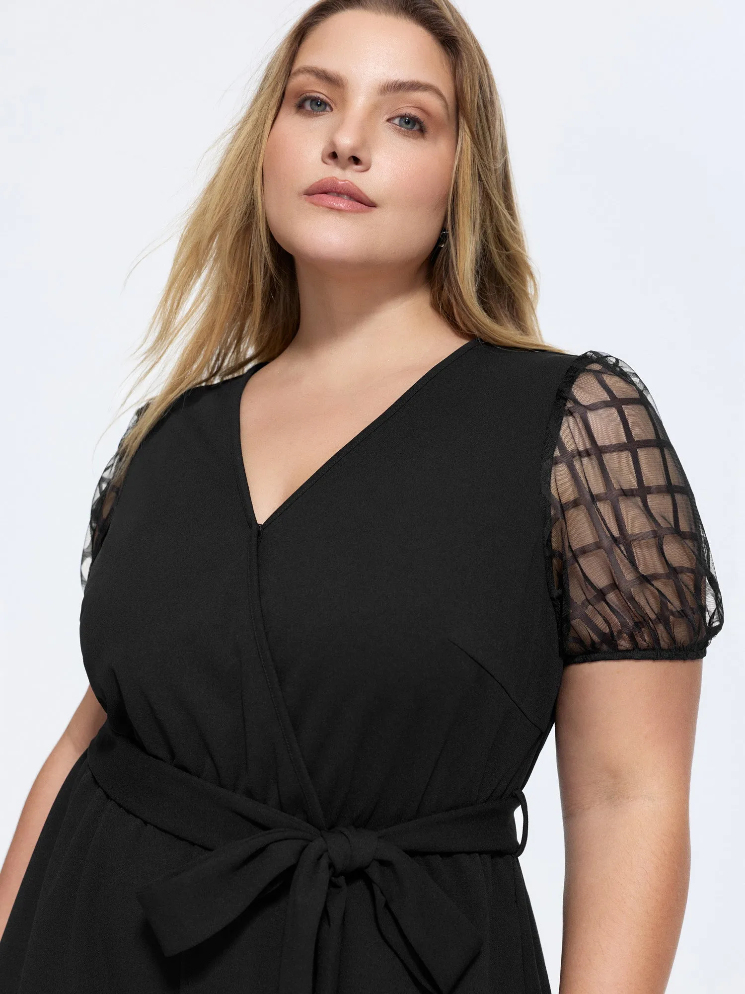 Sheer Sleeves Waist-Tie Romper sold by Bloomchic product image thumbnail 2